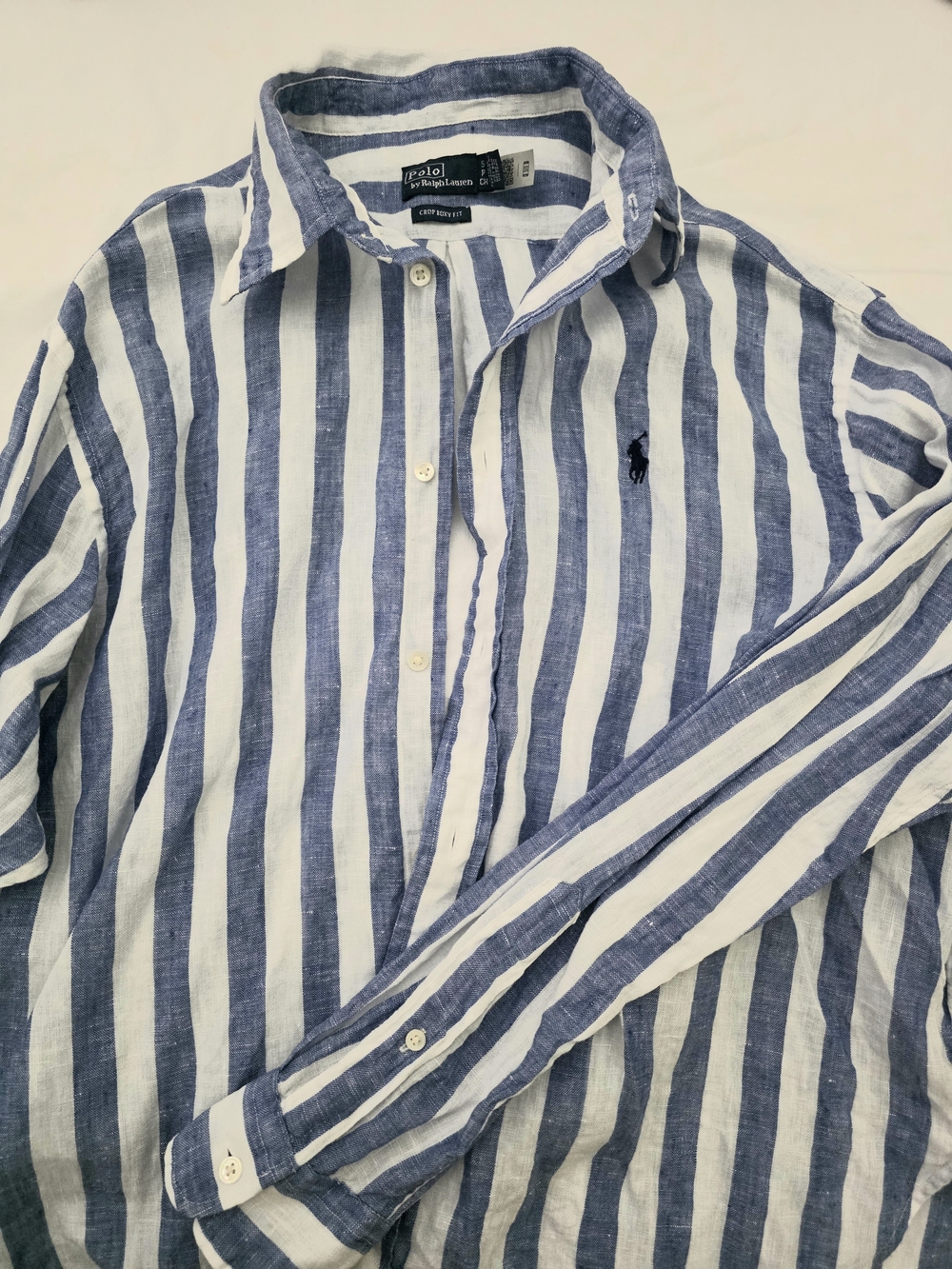 Polo Ralph Lauren Women Wide Cropped Stripped Linen Shirt - Picture 4 of 5